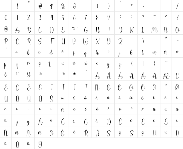 December Script Regular Character Map December Script Regular Character Map