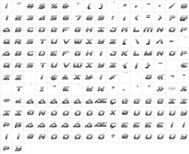 Skyhawk Scanlines Italic Italic Character Map