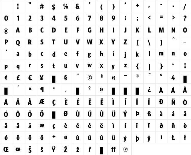 WhitneyCondensed Bold Character Map