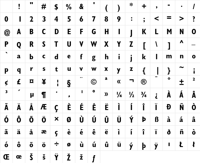 Gill Sans Bold Condensed Character Map