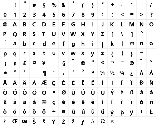 PalmaSSK Bold Character Map PalmaSSK Bold Character Map