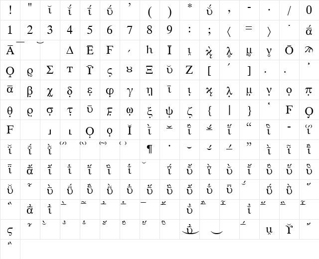 HellenicaExtras Regular Character Map