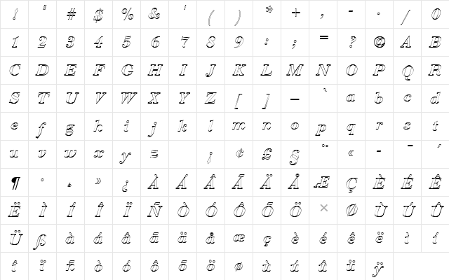 BauerBodDDemBolItaOu1 Regular Character Map