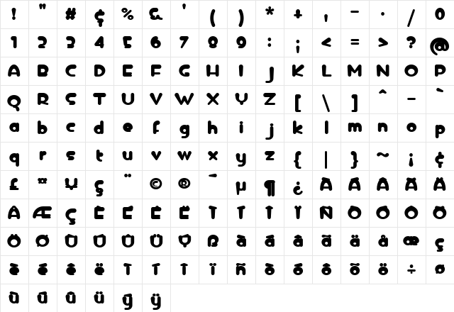 iCE DROP Bold Character Map iCE DROP Bold Character Map