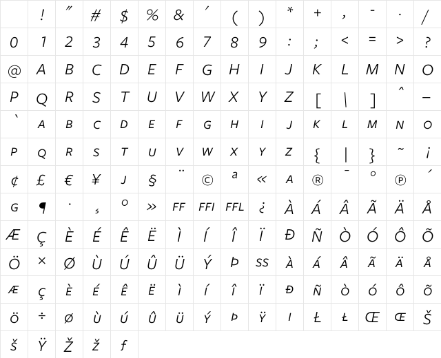 Freight Sans Book Italic SC Character Map Freight Sans Book Italic SC Character Map