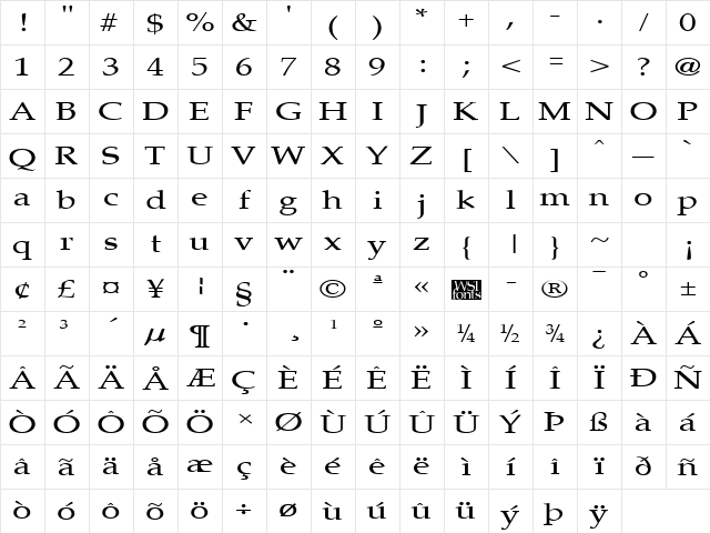 PalisadeBroad Regular Character Map