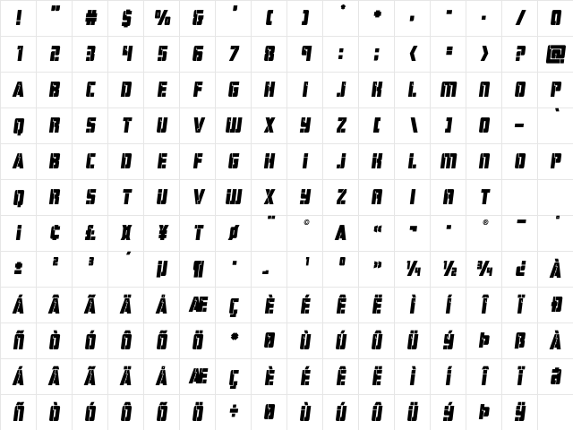 Hard Science Bold Semi-Italic Bold Semi-Italic Character Map