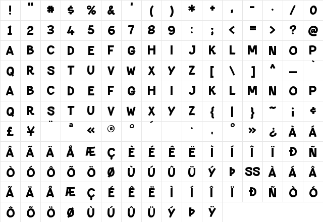 Paltime Solid Character Map