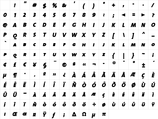 TheMix Black Italic Character Map TheMix Black Italic Character Map