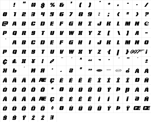 From BOND With Love Expanded Italic Expanded Italic Character Map From BOND With Love Expanded Italic Expanded Italic Character Map
