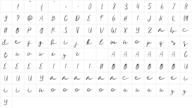 Signature Brush Regular Character Map