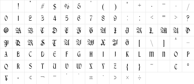 Pamors Regular Character Map