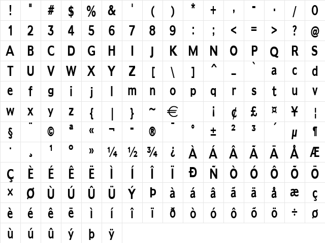 AdamsThin Bold Character Map AdamsThin Bold Character Map