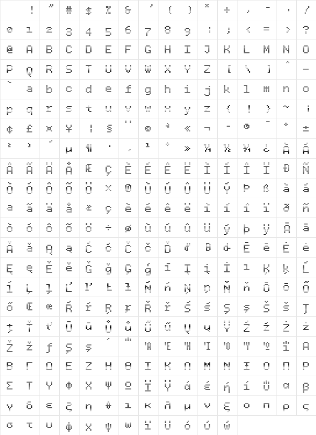 BPdotsMinus Bold Character Map BPdotsMinus Bold Character Map