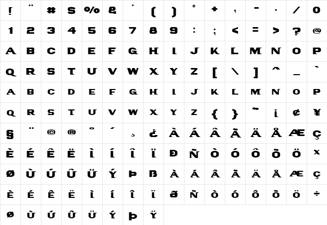 PanAmTextCaps Regular Character Map