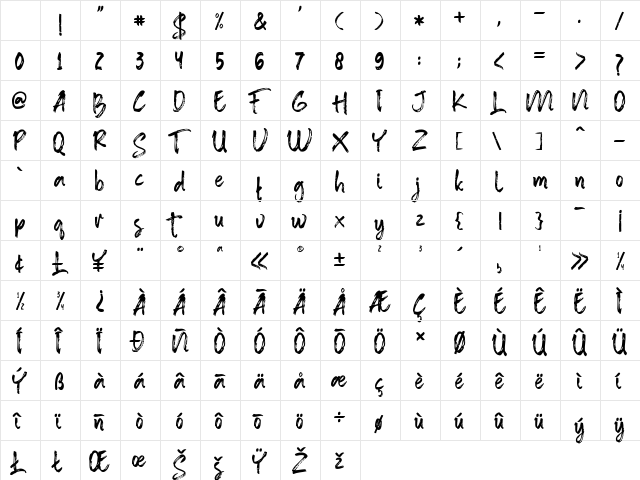 Anther Brush Regular Character Map Anther Brush Regular Character Map