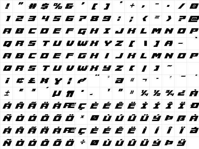 Cruiser Fortress Italic Italic Character Map