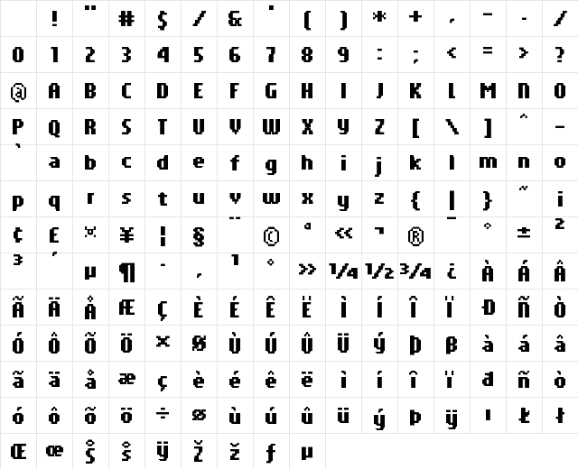 FFF Atlantis Condensed Regular Character Map