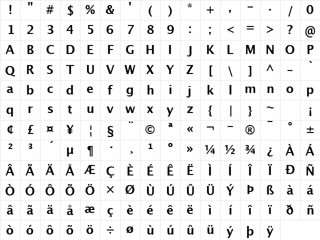 Lucida Grande Bold Character Map
