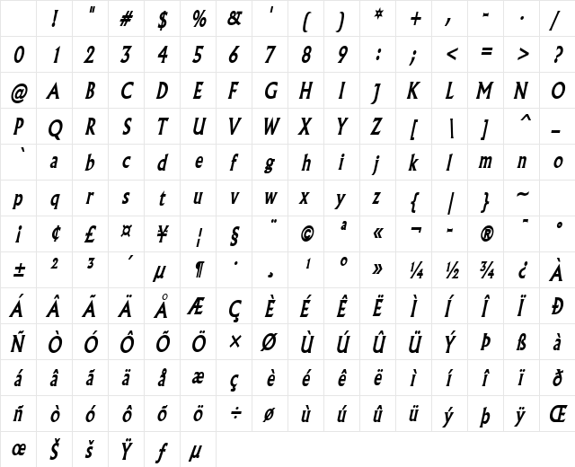 FlairThin BoldItalic Character Map