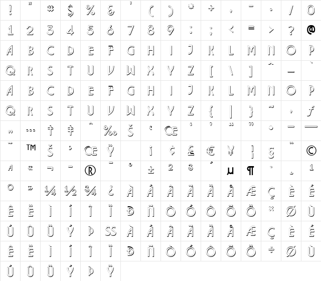a_Lancet3Dxtr Regular Character Map a_Lancet3Dxtr Regular Character Map