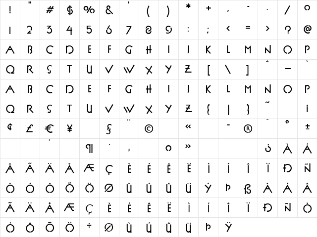 P22 FLLW Exhibition Bold Bold Character Map