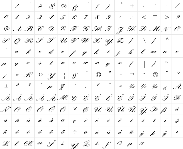 Knstler Script LT Std Black Regular Character Map Knstler Script LT Std Black Regular Character Map