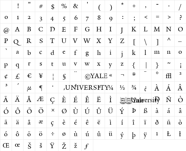 YaleDesign Regular Character Map YaleDesign Regular Character Map