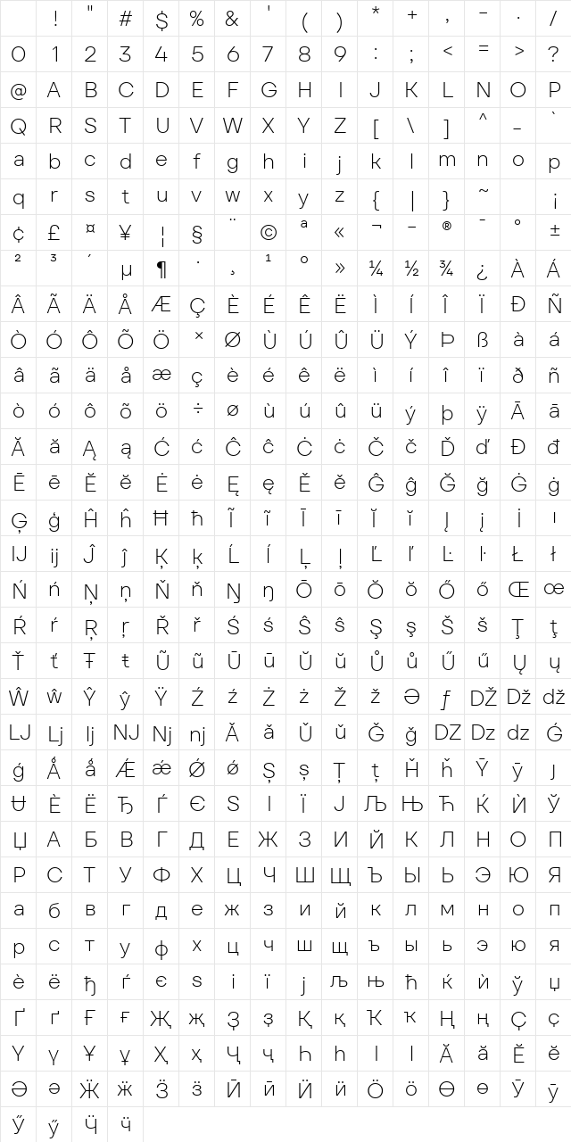 TT Firs Text Trial Light Character Map TT Firs Text Trial Light Character Map