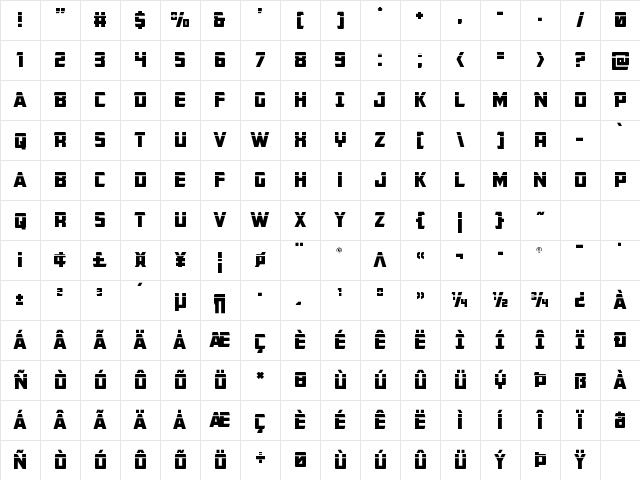 Buchanan Laser Regular Character Map