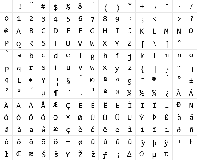 TheSans Mono Regular Character Map TheSans Mono Regular Character Map