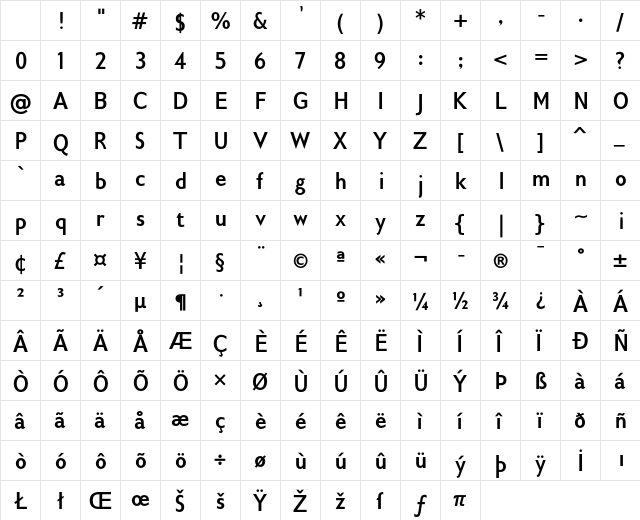 Gillius ADF No2 Cond Bold Character Map Gillius ADF No2 Cond Bold Character Map