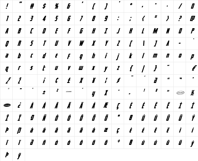 Captain Canaveral Super-Italic Italic Character Map Captain Canaveral Super-Italic Italic Character Map