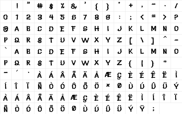 SCARY MONSTA Regular Character Map SCARY MONSTA Regular Character Map