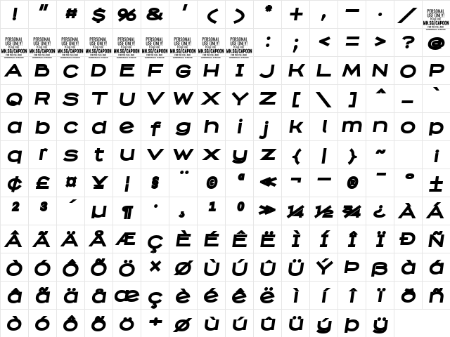 Capoon PERSONAL USE Black Italic Character Map Capoon PERSONAL USE Black Italic Character Map