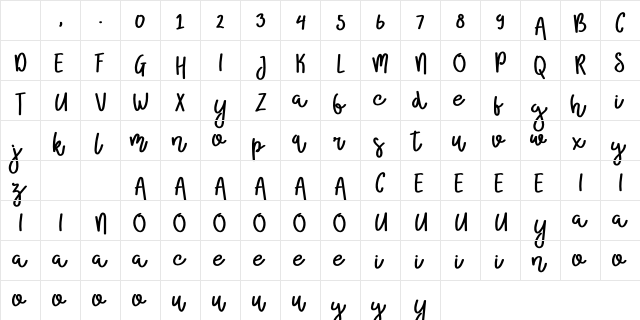 Broolia Regular Character Map