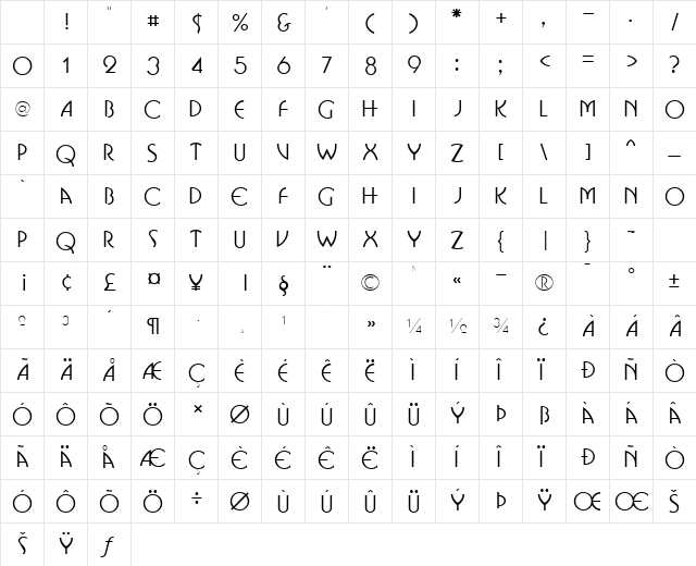 BussoNarrow Normal Character Map BussoNarrow Normal Character Map