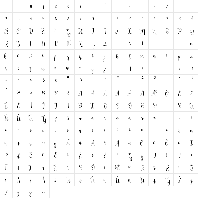Alderta Regular Character Map Alderta Regular Character Map