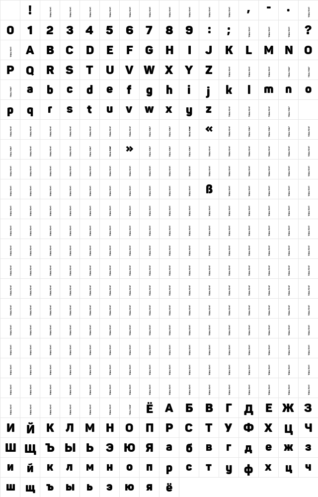 Panton-Trial Black Regular Character Map