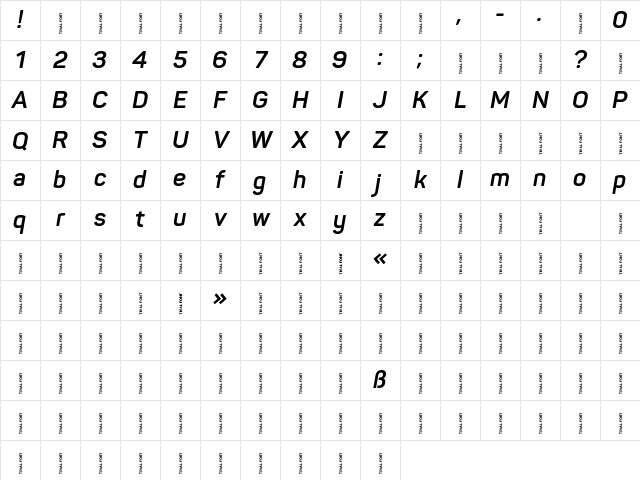 Panton-Trial Bold Italic Character Map