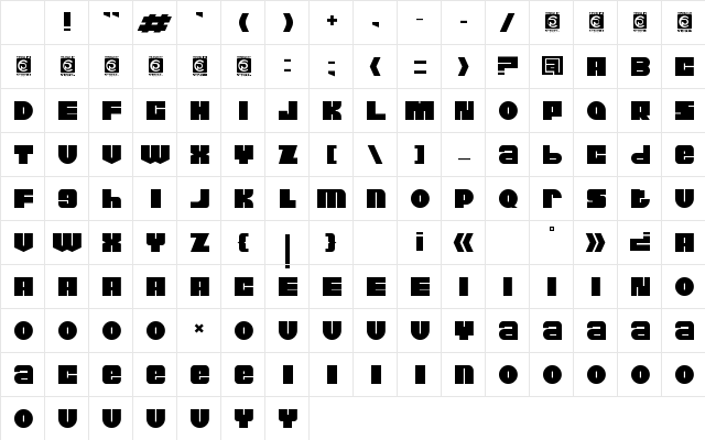 Thicxer Regular Character Map