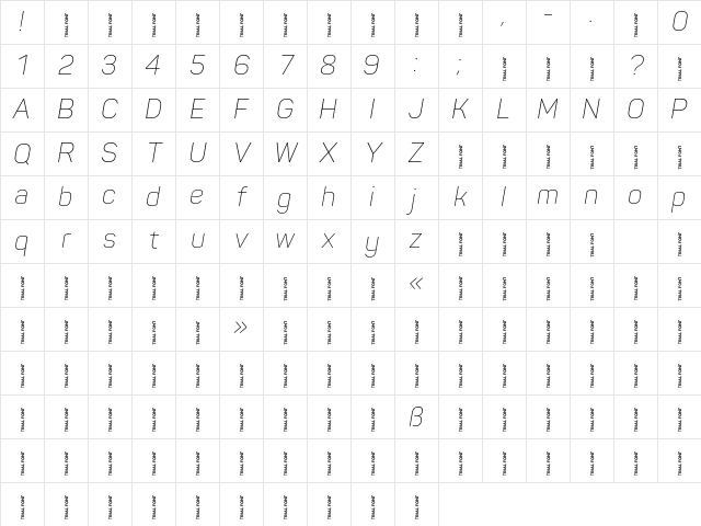 Panton-Trial ExtraLight Italic Character Map Panton-Trial ExtraLight Italic Character Map