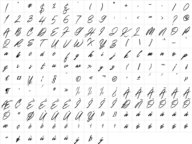 Italian Horskey Demo Regular Character Map Italian Horskey Demo Regular Character Map