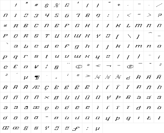 Alexander Light Italic Character Map Alexander Light Italic Character Map