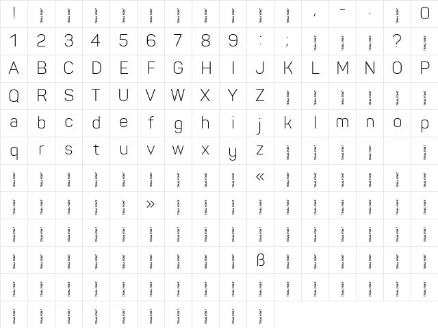 Panton-Trial Light Regular Character Map