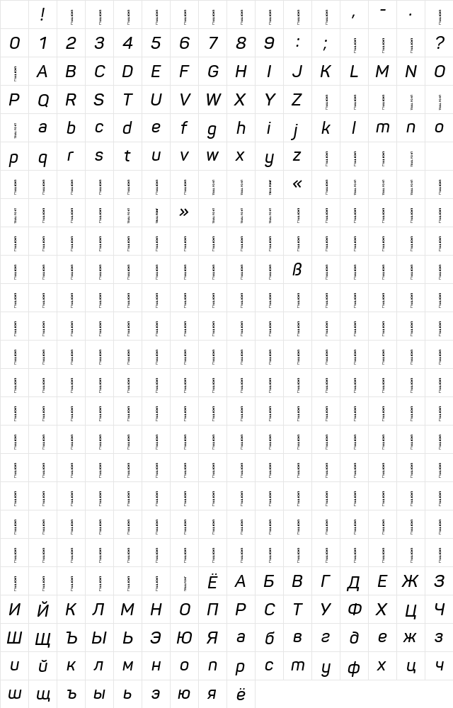 Panton-Trial SemiBold Italic Character Map Panton-Trial SemiBold Italic Character Map