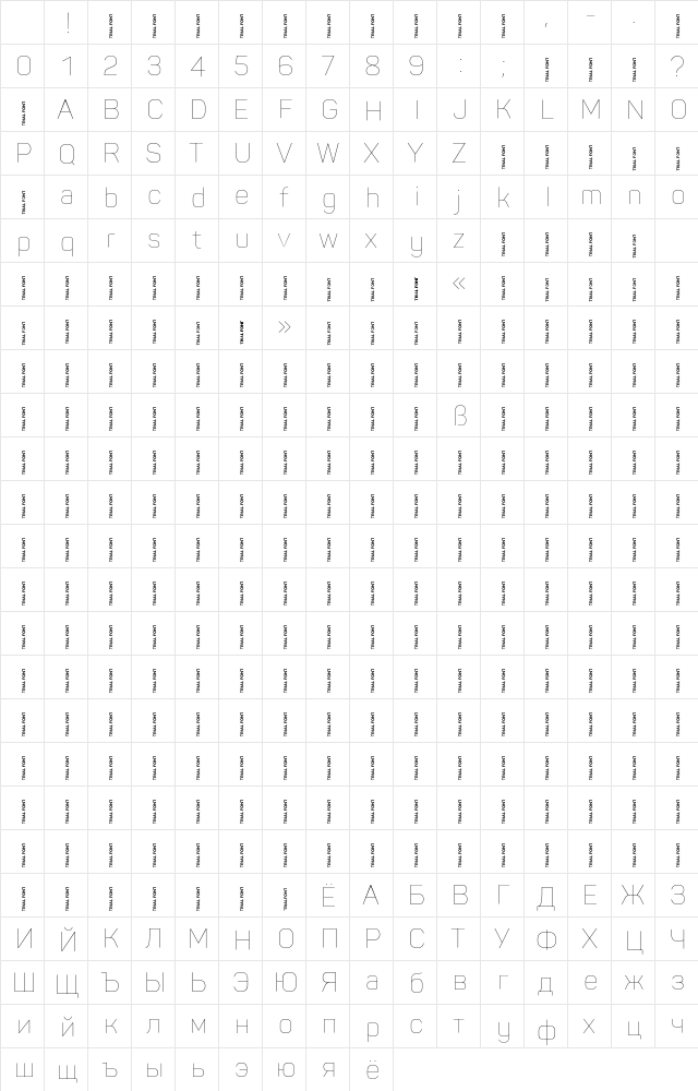 Panton-Trial Thin Regular Character Map