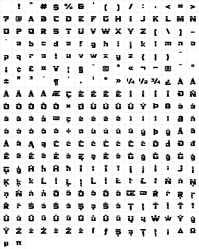 BOREX Variation Regular Character Map