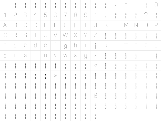 Panton Narrow-Trial Thin Regular Character Map Panton Narrow-Trial Thin Regular Character Map