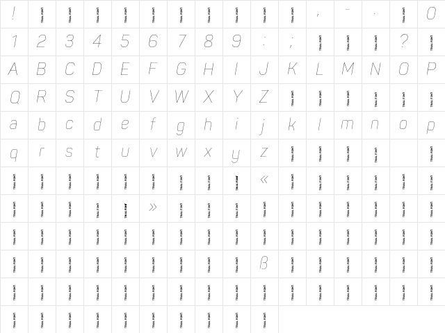 Panton Narrow-Trial Thin Italic Character Map